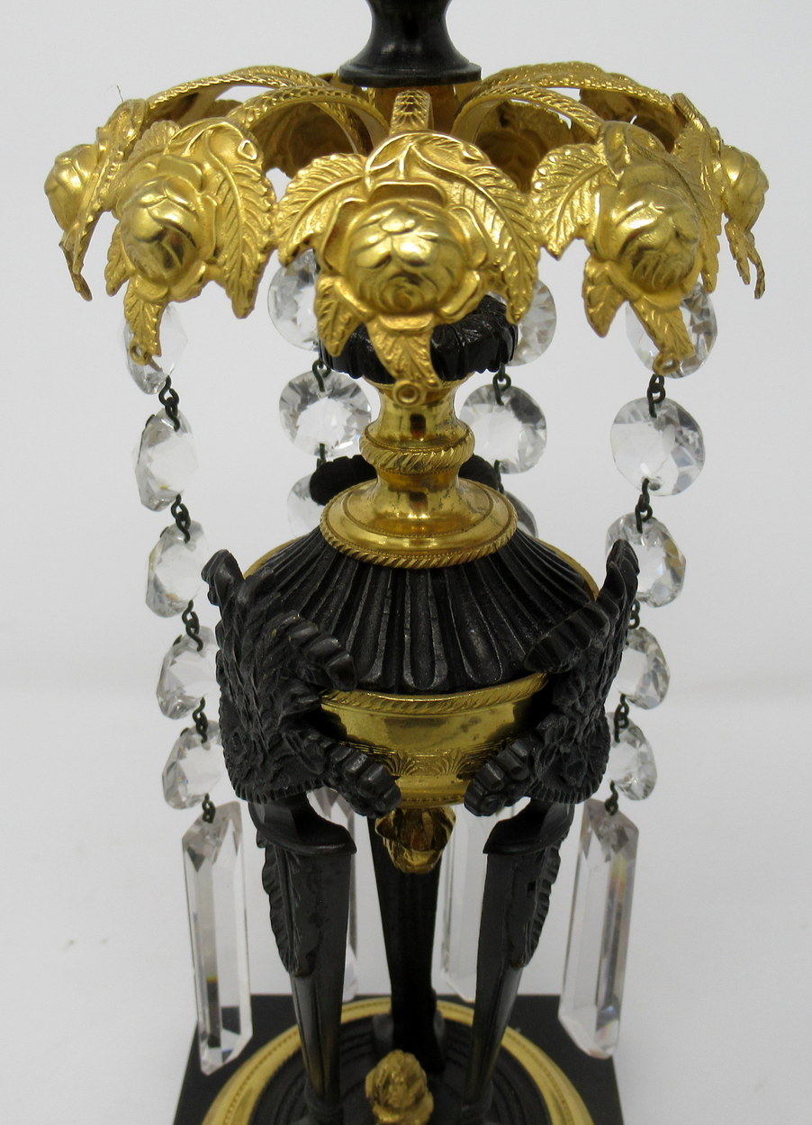 932. Fine Pair English Regency Ormolu Bronze Candlesticks Lustres. Circa 1815 - Image 8