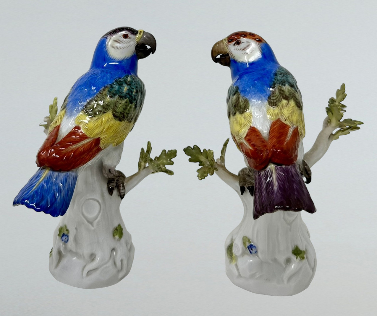 669. Antique Pair of German Meissen Continental Parrots Birds Green Gilt 19th Century - Image 4