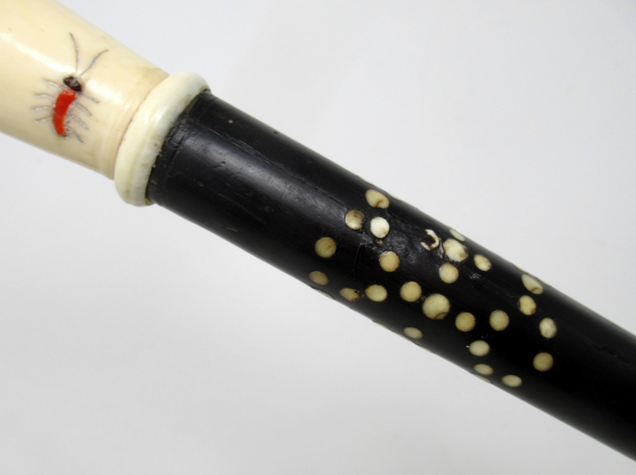 540. Antique Vintage Japanese Chinese Shibayama Ebony Wooden Walking Cane Stick - Image 12