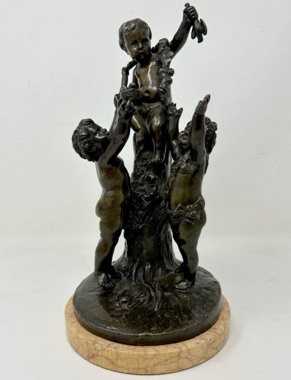 375. Antique Siena Marble Bronze Bacchanalia Cherub Group Manner Claude Michel Clodion 19thCt