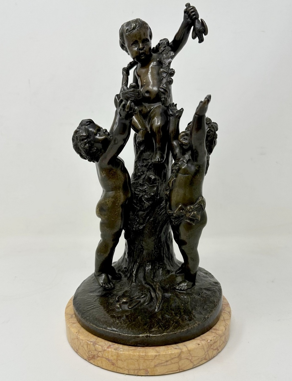 375. Antique Siena Marble Bronze Bacchanalia Cherub Group Manner Claude Michel Clodion 19thCt