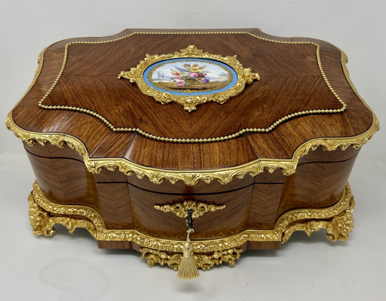 888. Antique French Ormolu Kingwood Sevres Casket Jewelry Box by Vervelle Audot Paris - Image 3