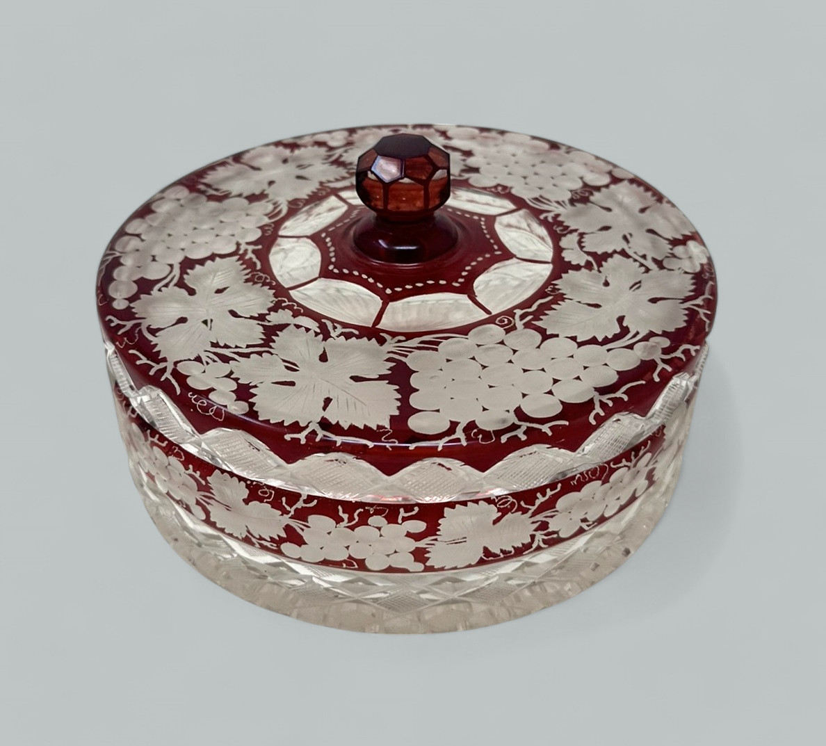 523. Antique Victorian Bohemian Hand Cut to Clear Crystal Ruby Red Glass Centerpiece - Image 4