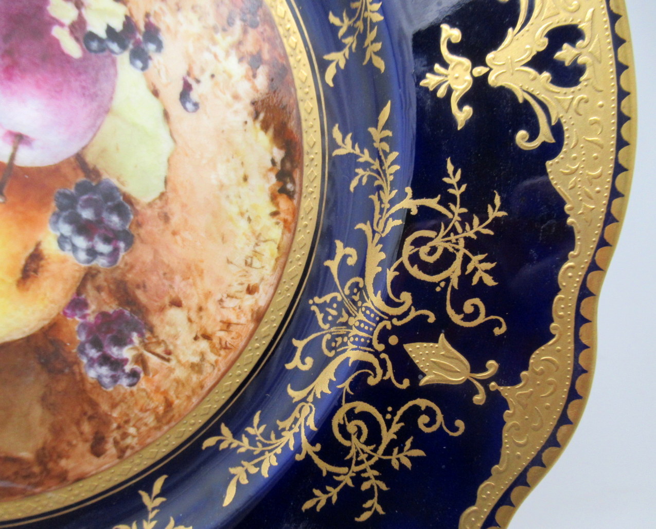 515. Rare Pair Coalport Cabinet Plates Hand Painted by Frederick Chivers Still Life Fruits 1910 - Image 9