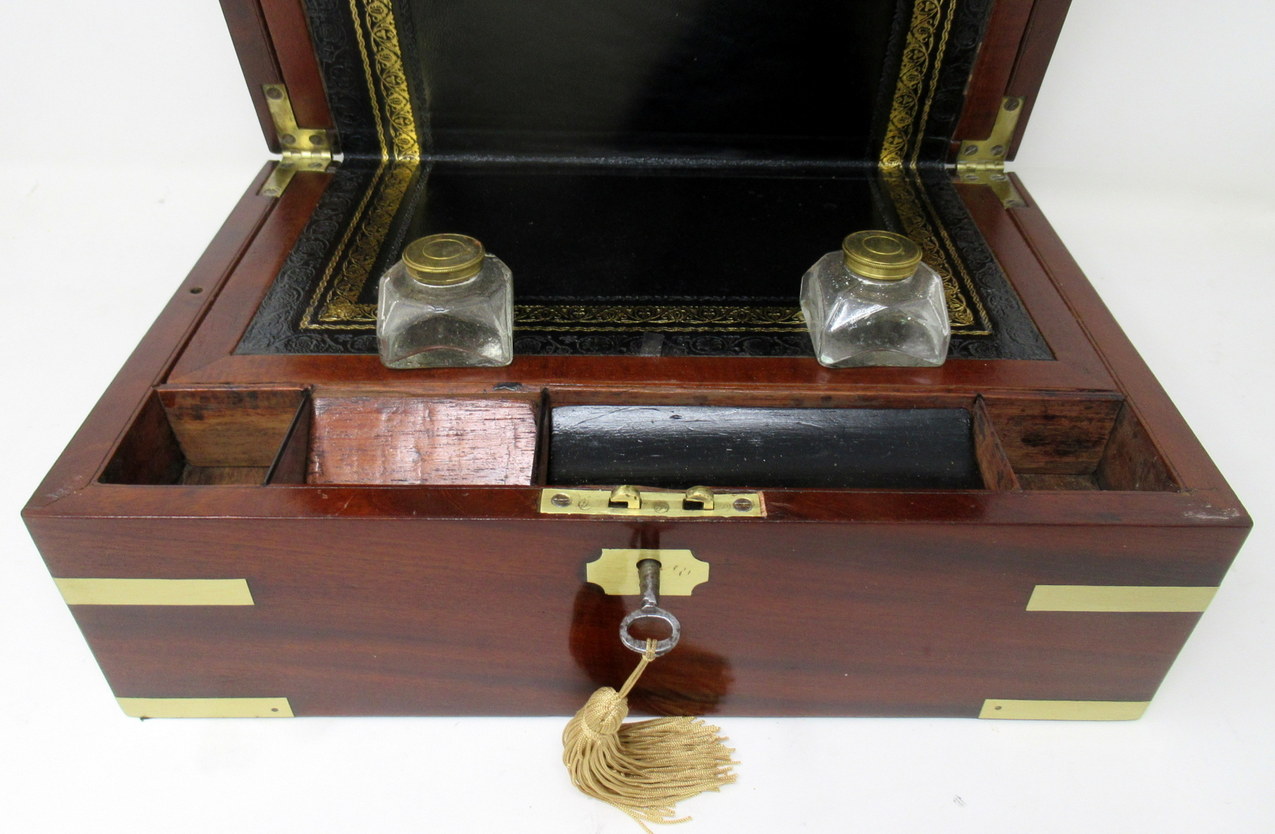 311. Antique Georgian Mahogany Victorian Brass Bound Traveling Writing Slope Box 19Ct - Image 5