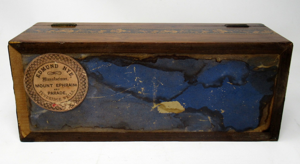 376. Fine Tunbridge Ware Rosewood Micro Mosiac Victorian Glove Box by Edmund Nye 19thCt - Image 7