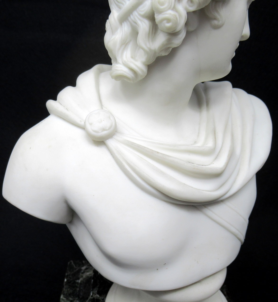 813. Parian Bust of Apollo Belvedere possibly Copeland Green Marble Base 19thCt - Image 8