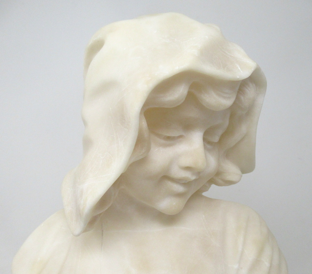 109. Antique Alabaster Bust Figure Wearing Bonnet Classical Scene French Italian 19Ct - Image 6