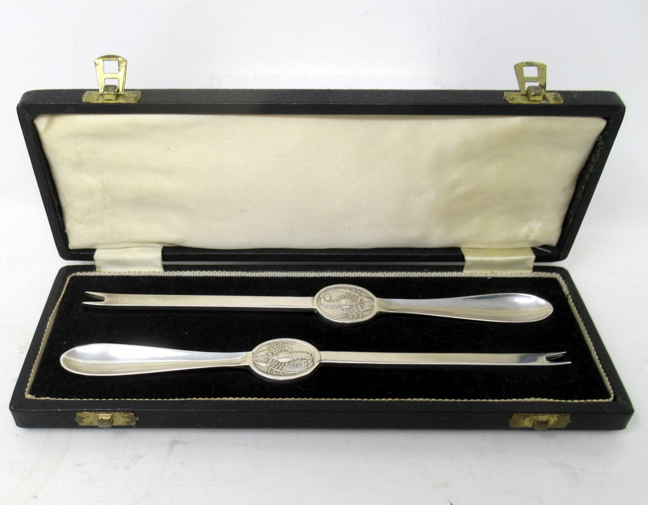 538. Antique Vintage Set Six English Sterling Silver Tea Spoons Pair Lobster Picks - Image 5