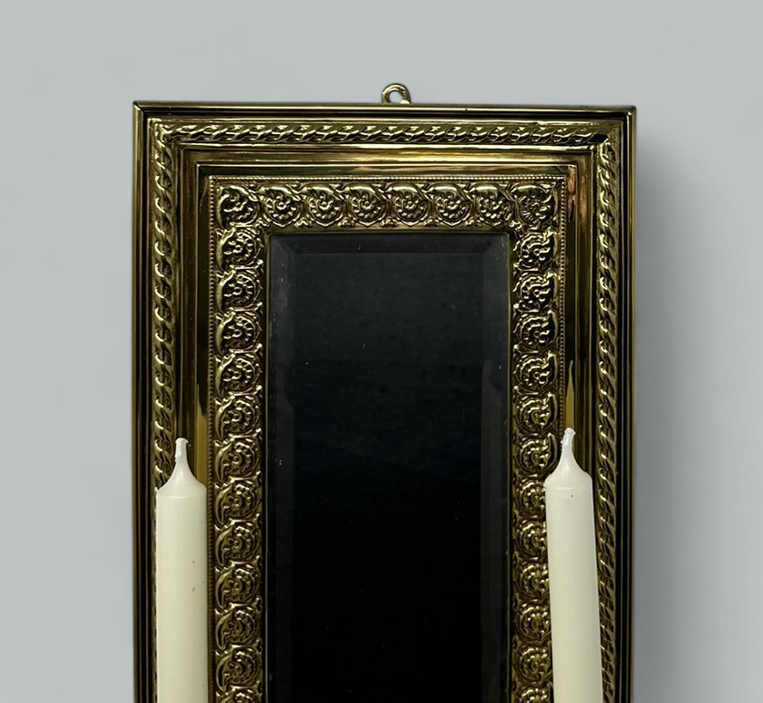 976. Antique Pair French Brass Girandole Wall Applique Sconces Mirrors Candlesticks - Image 5