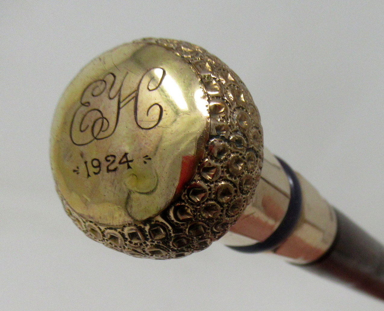 637. Antique Vintage Partridge Wood Walking Stick Cane 18ct Gold-Plated Grip 1924 - Image 7