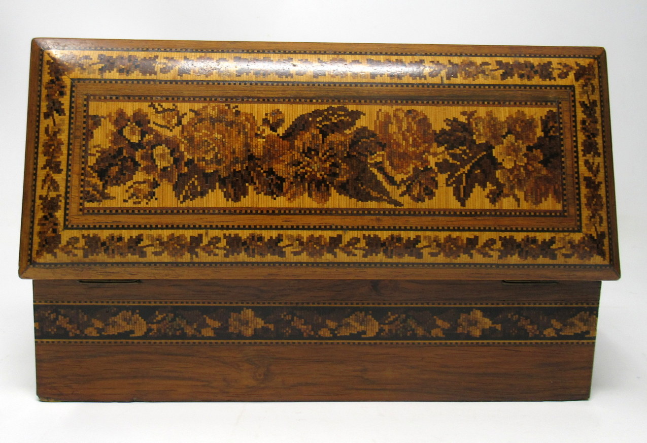 376. Fine Tunbridge Ware Rosewood Micro Mosiac Victorian Glove Box by Edmund Nye 19thCt