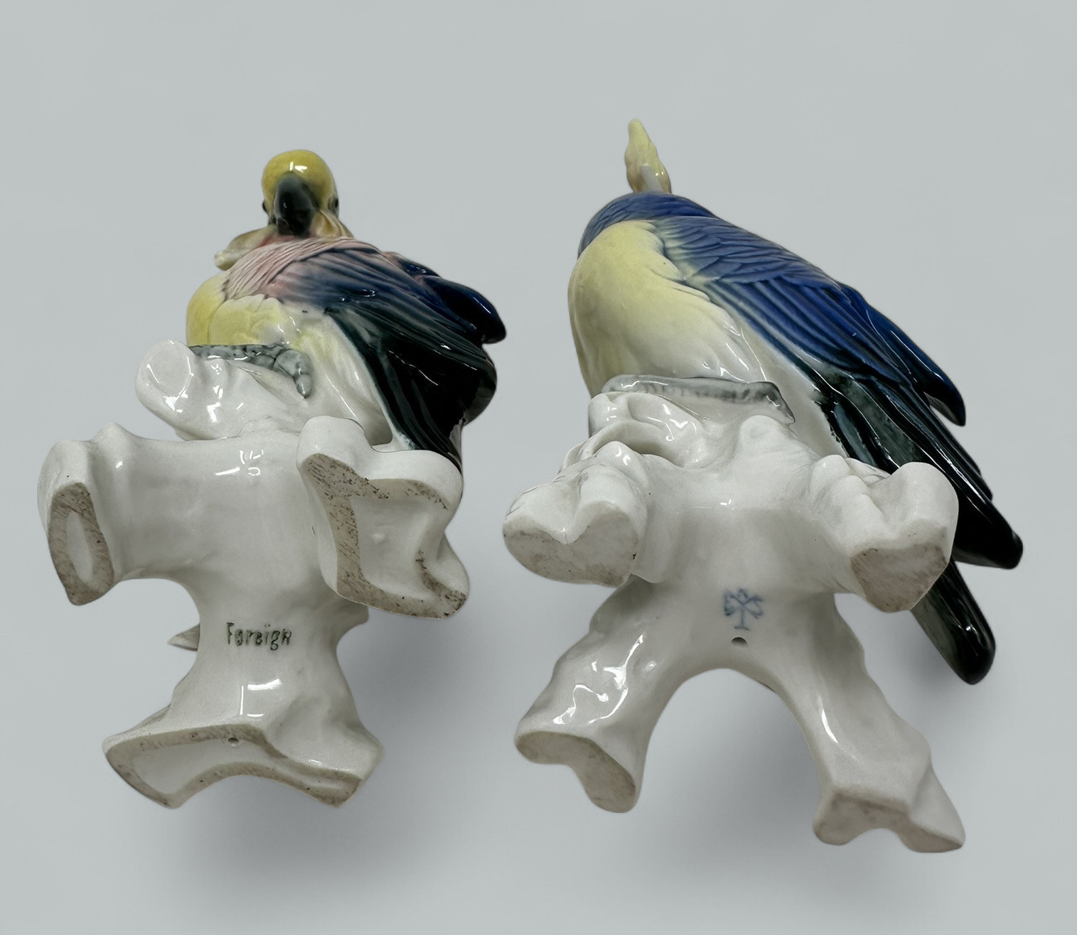 674. Pair Antique German Porcelain Birds Parakeets Cockrels Cockatoo Parrots Karl Ens - Image 6