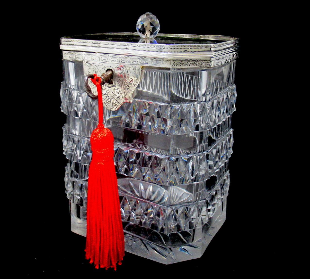 740. Antique Irish Georgian Hand Cut Crystal Sterling Silver Tea Caddy George III - Image 3