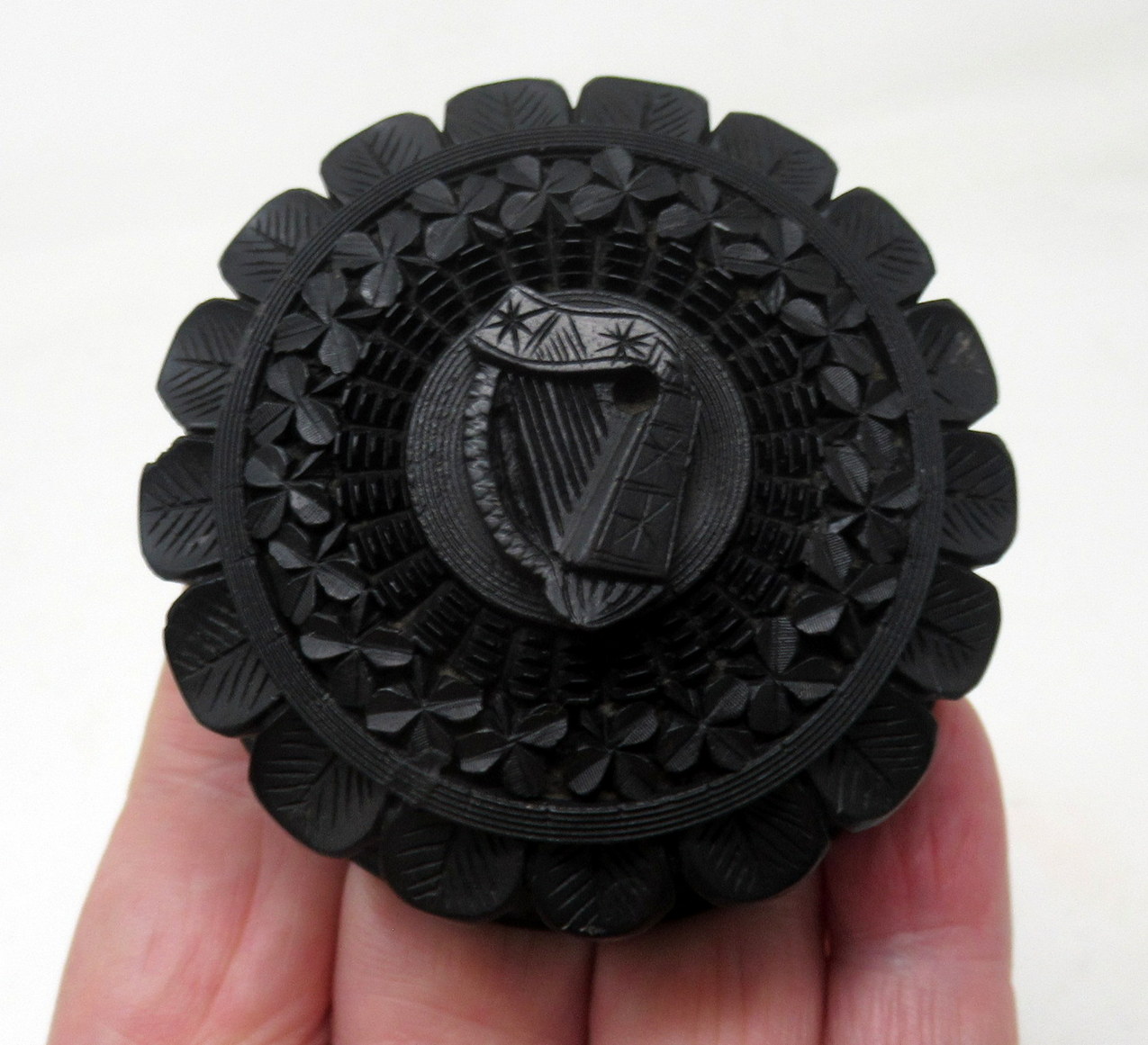 158. Irish Carved Bog Oak Desk Set Candlestick Shamrock Harp Greyhound Dublin Ireland - Image 7