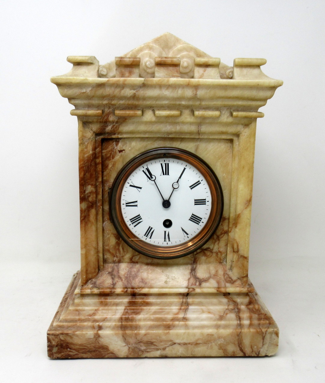 420. Antique French Carved Marble Architectural Castle Form Mantle Clock Timepiece - Image 3