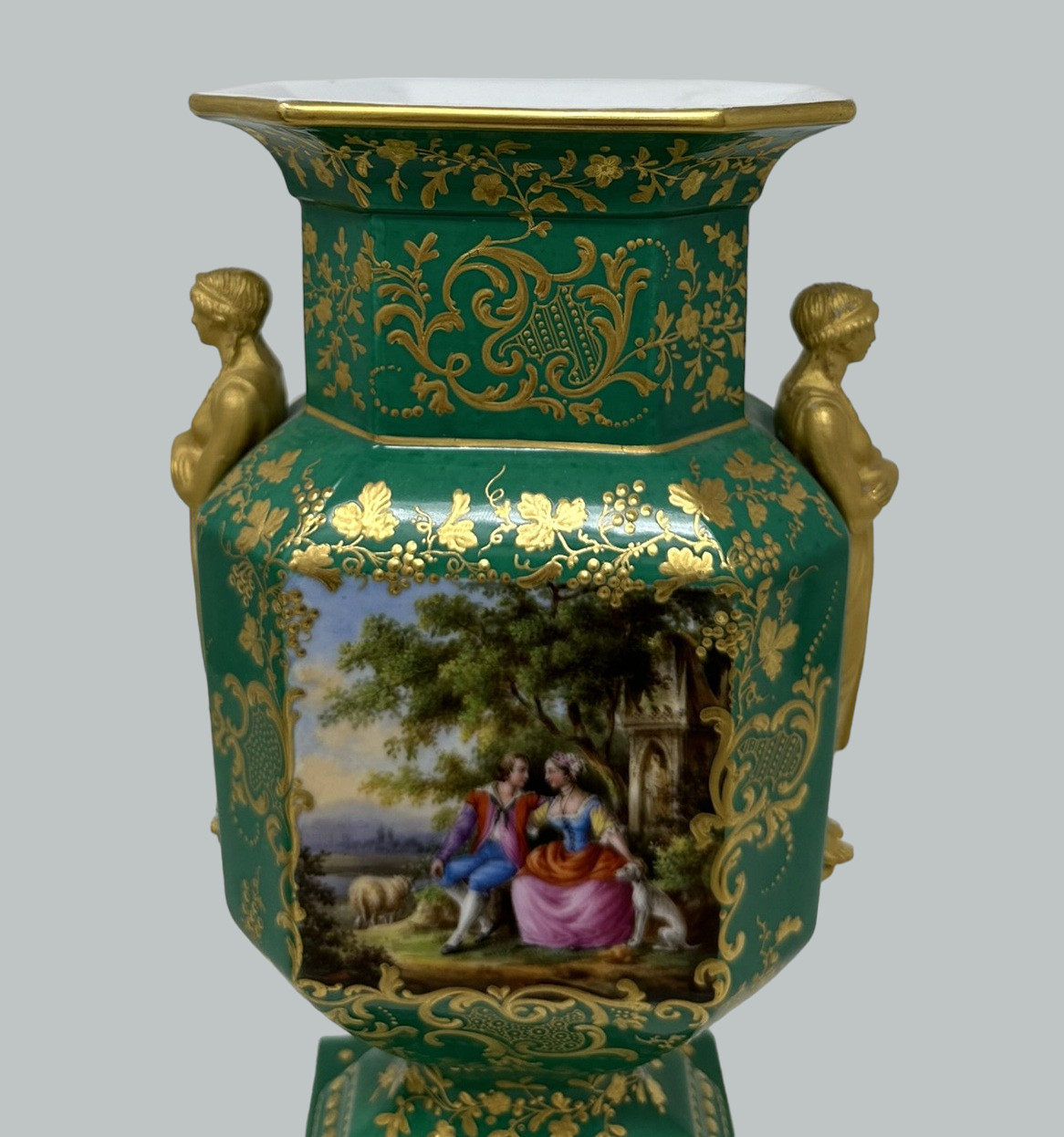 592. Antique Pair French Sèvres Porcelain Gilt Mounted Urns Vases Centerpieces 1830 - Image 9