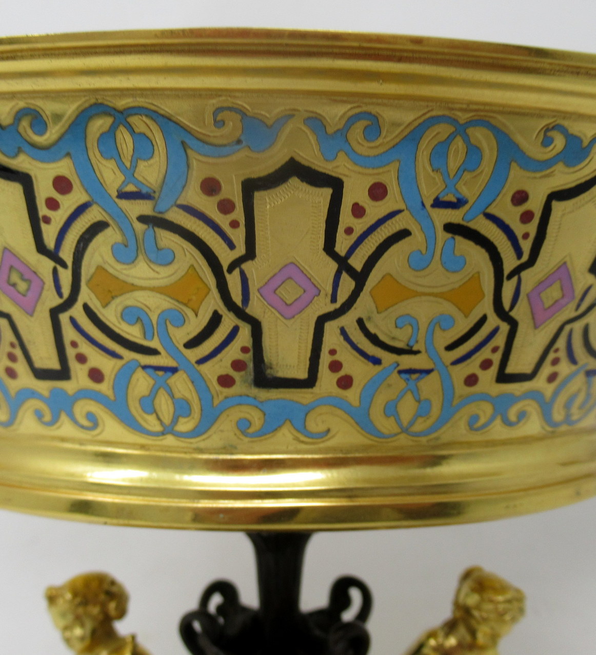 527. Antique French Gilt-Bronze Champlevé Enamel Centerpiece Ferdinand Barbedienne - Image 9
