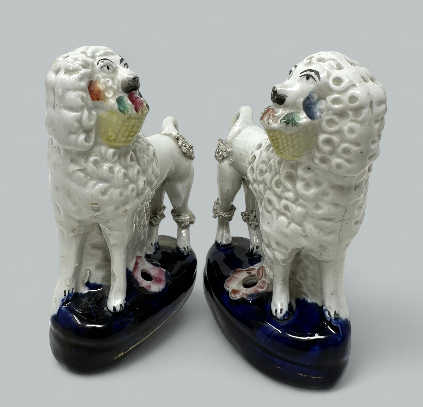 573. Pair Antique Staffordshire Porcelain Poodles Dogs Quill Pen Holders 19th Century - Image 5