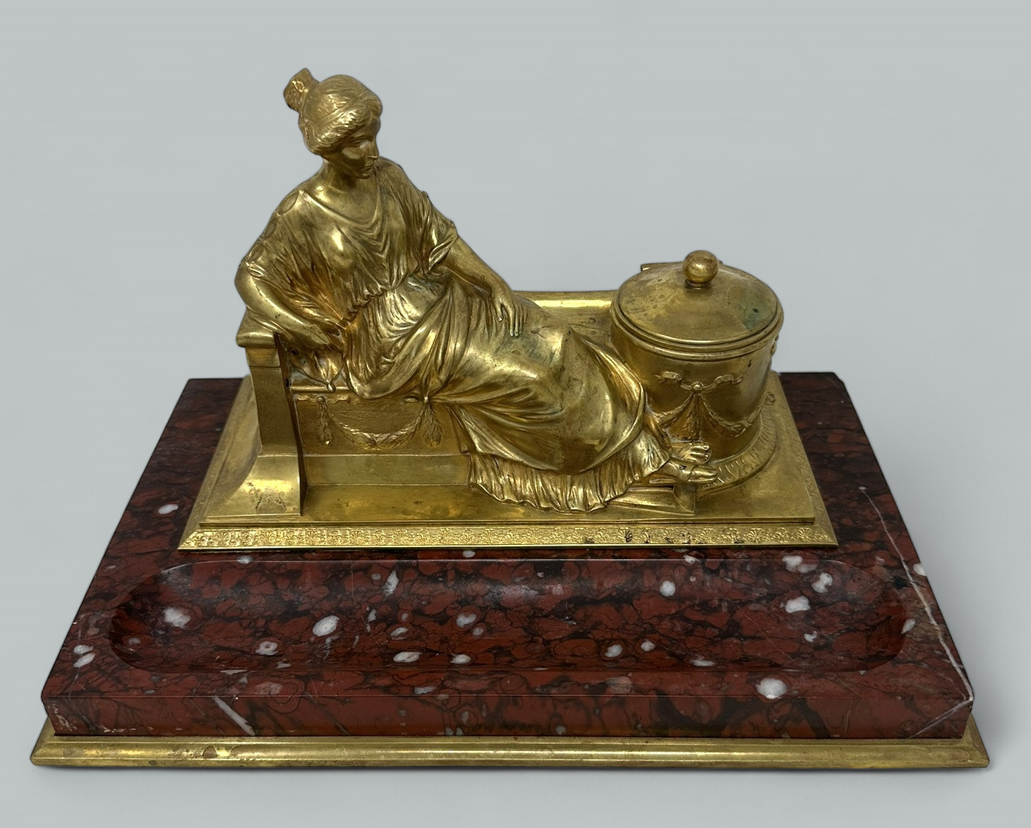 288. Antique German Bronze Desk Set Inkstand Rosso Antico Marble Ormolu Burgstaller - Image 9