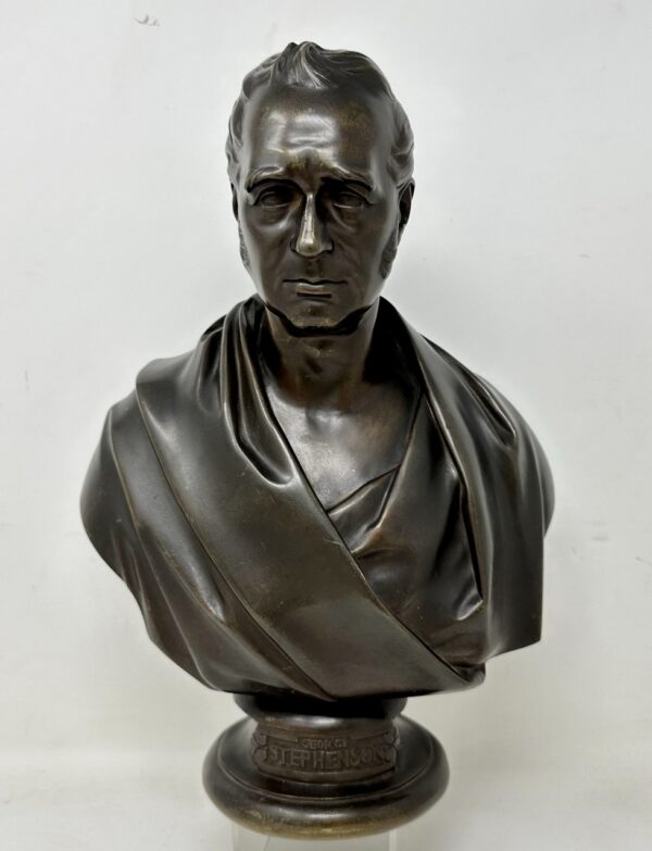 147. Antique Male Bronze Bust George Stephenson Railways Interest Edward William Wyon