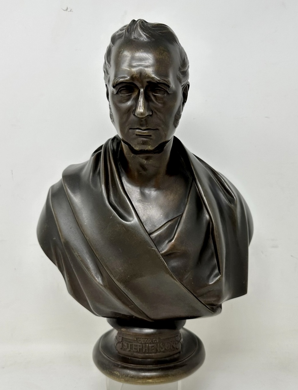 147. Antique Male Bronze Bust George Stephenson Railways Interest Edward William Wyon