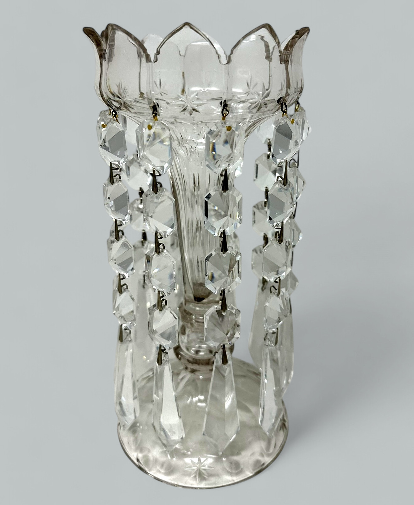 253. Antique Pair Irish Waterford Crystal Hand Cut Full Lead Lustres Vases Ireland - Image 6