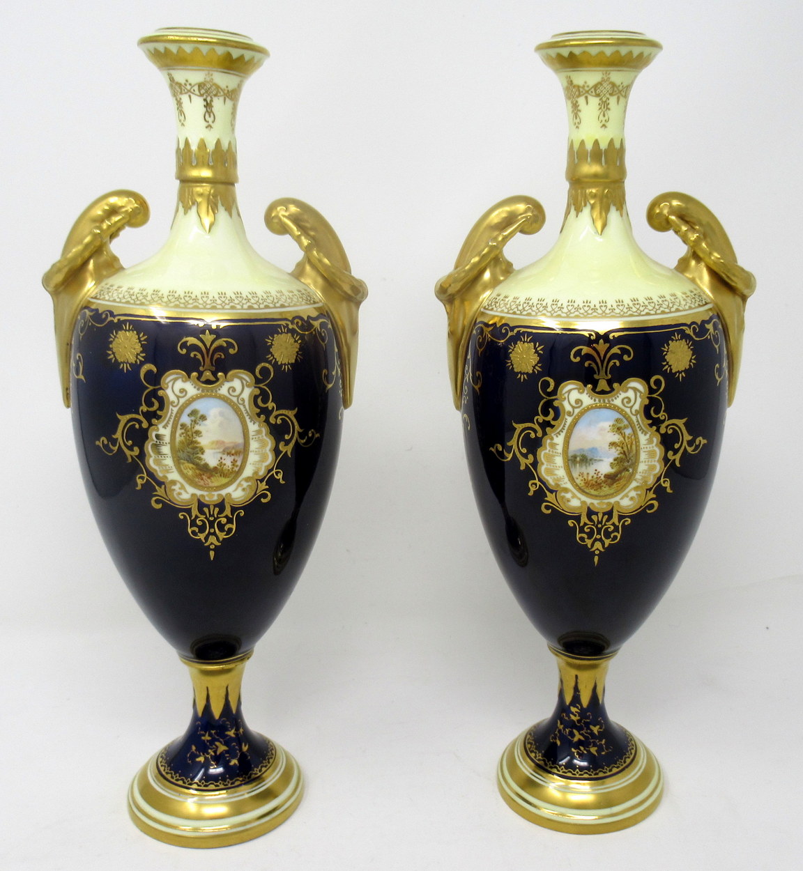 718. Pair Coalport Porcelain Urns Hand Painted Irish Killarney Kerry Scenes 19thCt - Image 3