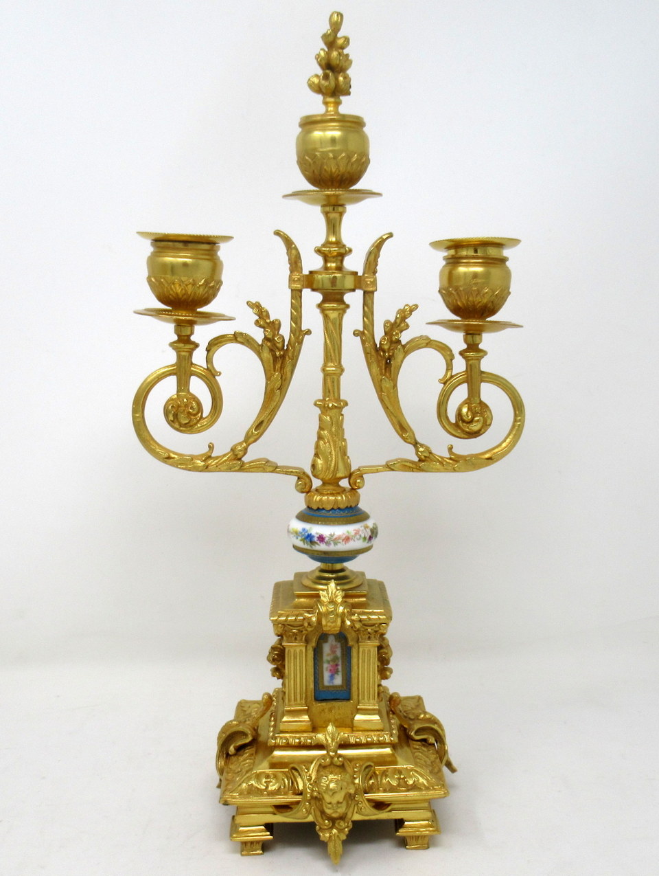 870. Antique Pair French Ormolu Bronze Sevres Porcelain Candelabra 19th Century - Image 2