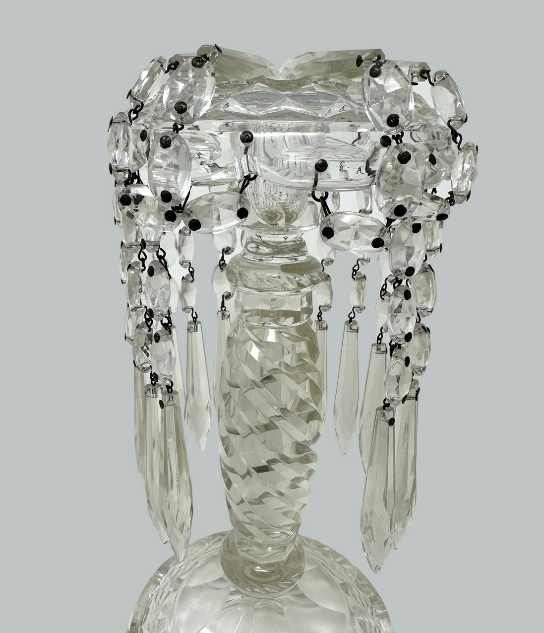 702. Antique Pair Irish Waterford Crystal Hand Cut Full Lead Lustres Vases Ireland - Image 8