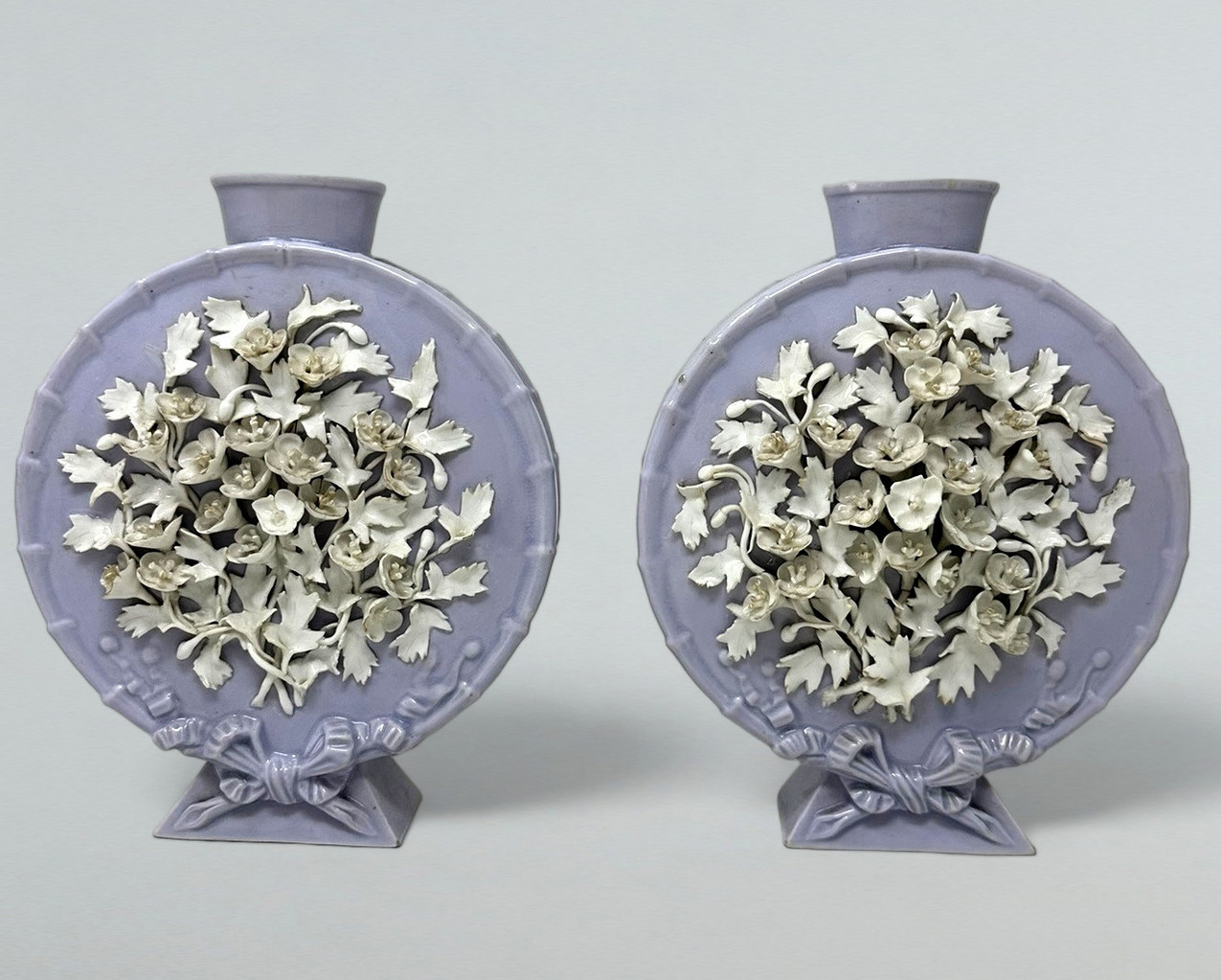 274. Antique Pair French Victorian Porcelain Urns Vases Moon Flasks 19thCt Provenance - Image 2