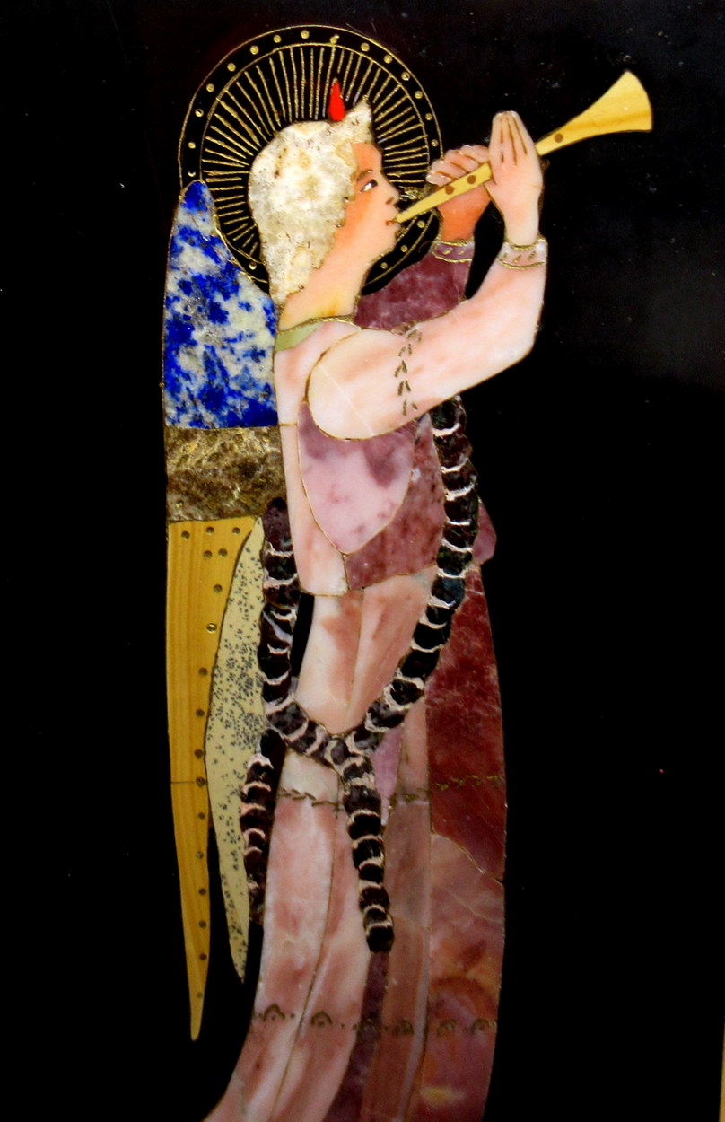 601. Superb Pietra Dura Italian Grand Tour Wall Plaques Gabriel The Archangel 19thCt - Image 4