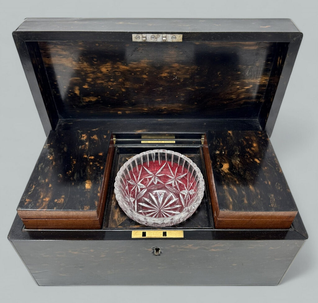 472. Antique English Coromandel Wooden Double Tea Caddy by Thomas Lund 19th Century