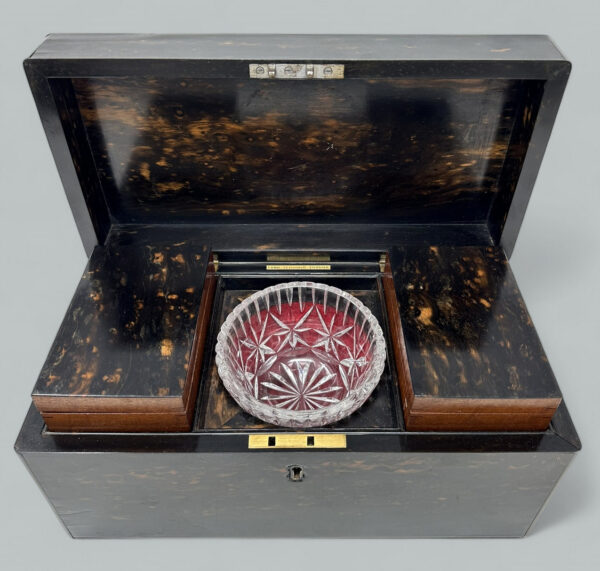 472. Antique English Coromandel Wooden Double Tea Caddy by Thomas Lund 19th Century