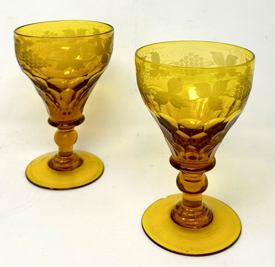 607. Antique Victorian Pair Wine or Water Drinking Glasses Bohemian Hand Cut Crystal - Image 2