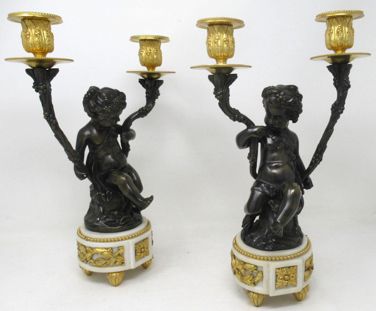 400. Antique Pair Gilt Bronze Ormolu Twin Light Candelabra Clodion Grand Tour Cherubs - Image 2