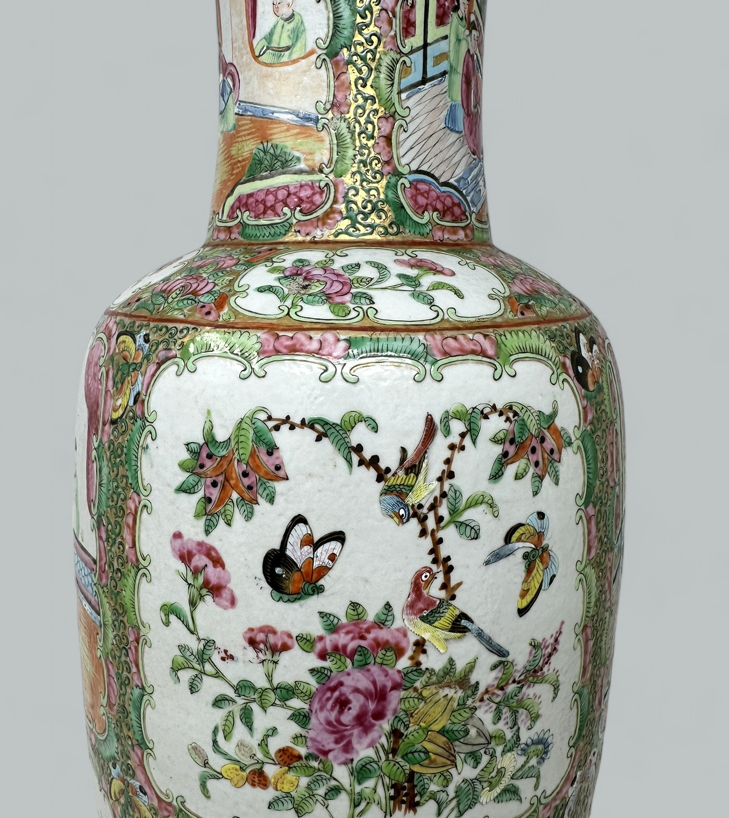 656. Antique Famille Rose Medalion Canton Cantonese Chinese Porcelain Ormolu Vase Urn - Image 6