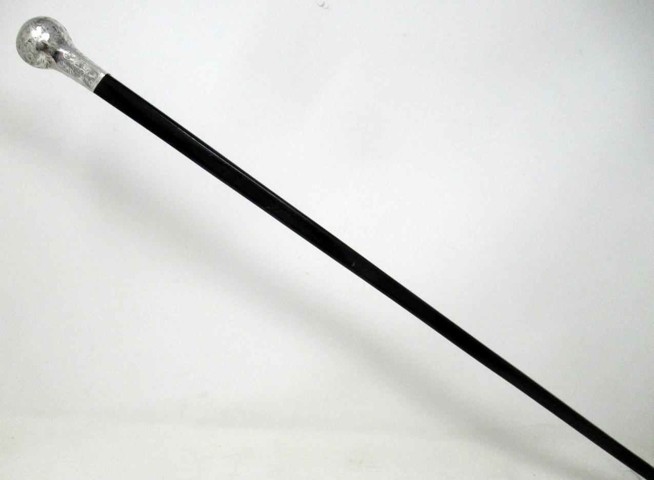 929. Antique Vintage Ebony Walking Stick Cane John Taylor Sterling Silver Mount 1920 - Image 7