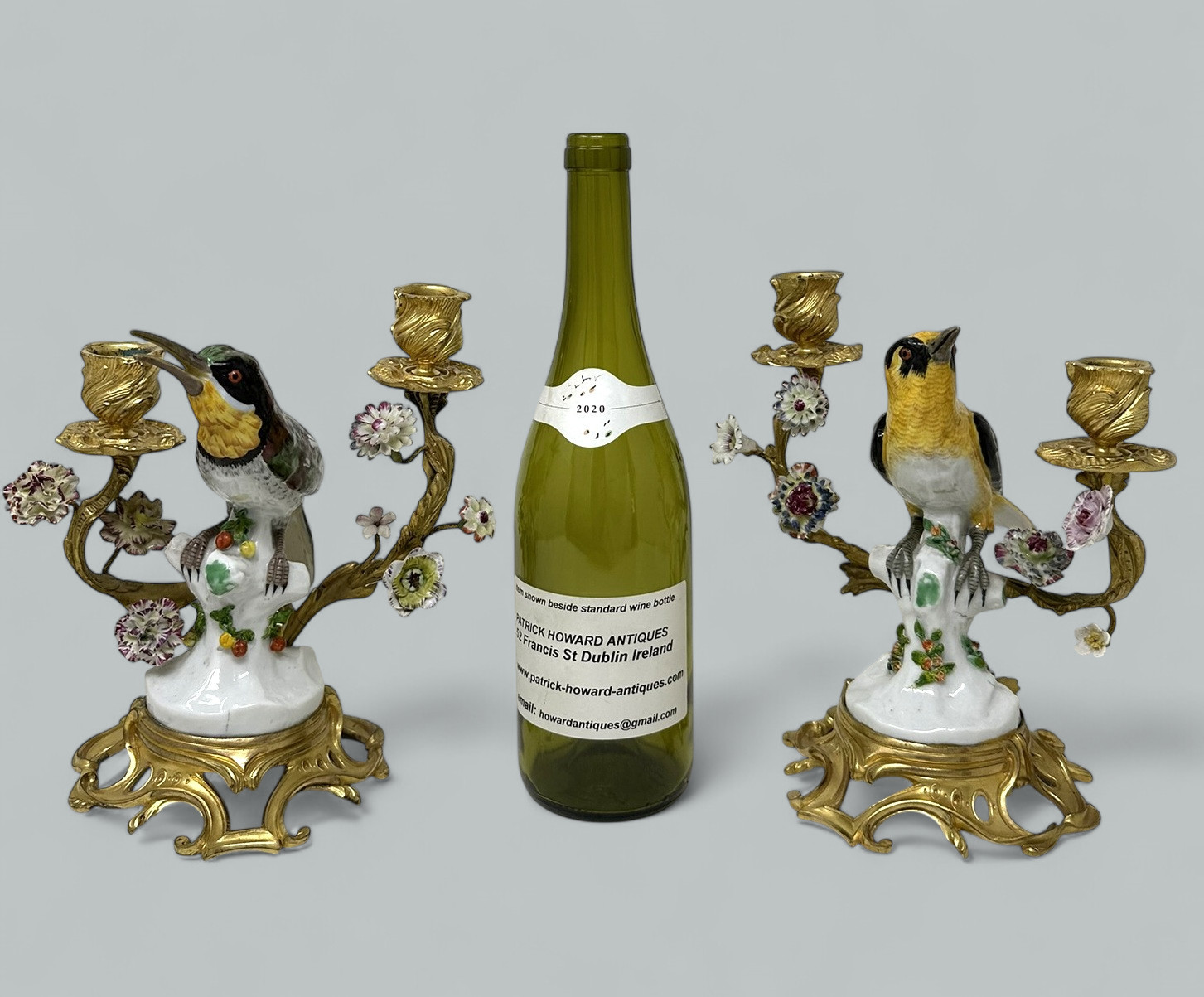 101. Antique Pair French Ormolu Gilt Porcelain Birds Candlesticks Candelabra Samson - Image 8