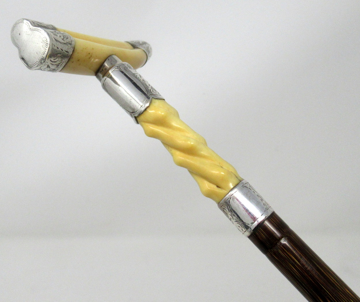 806. Superb Silver Mounted Ivory Boar Tusk Walking Cane Silver Hallmark 1904 - Image 5