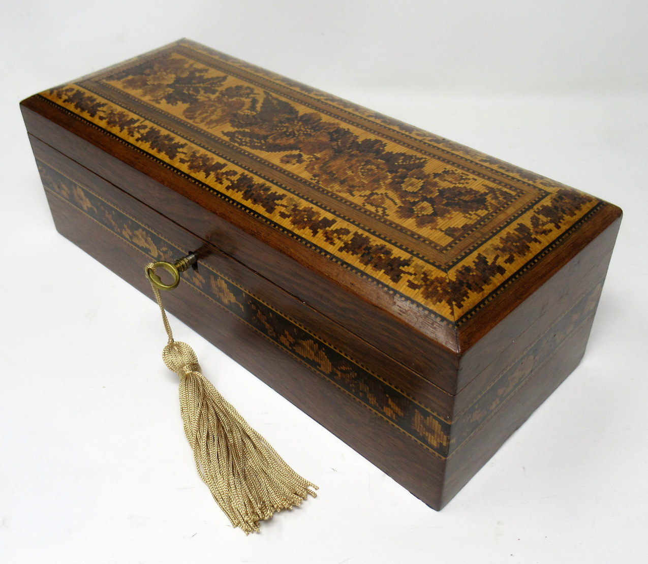 376. Fine Tunbridge Ware Rosewood Micro Mosiac Victorian Glove Box by Edmund Nye 19thCt - Image 6