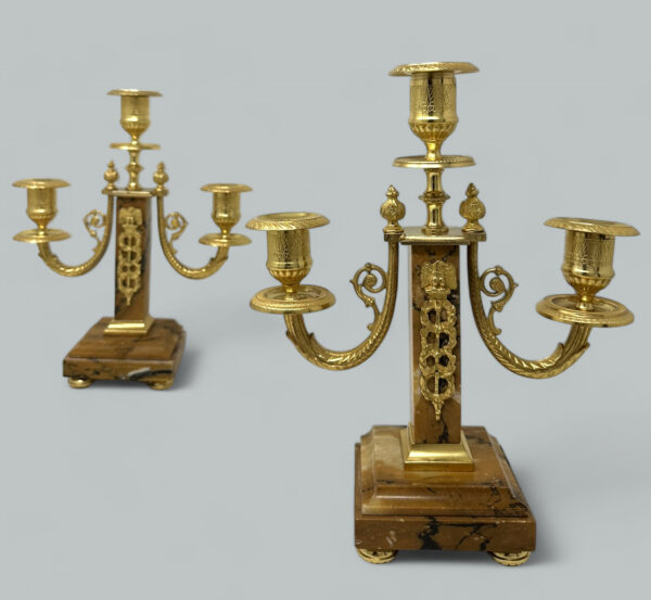 254. Pair Antique Grand Tour French Empire Bronze Ormolu Candelabra Candlesticks 19Ct