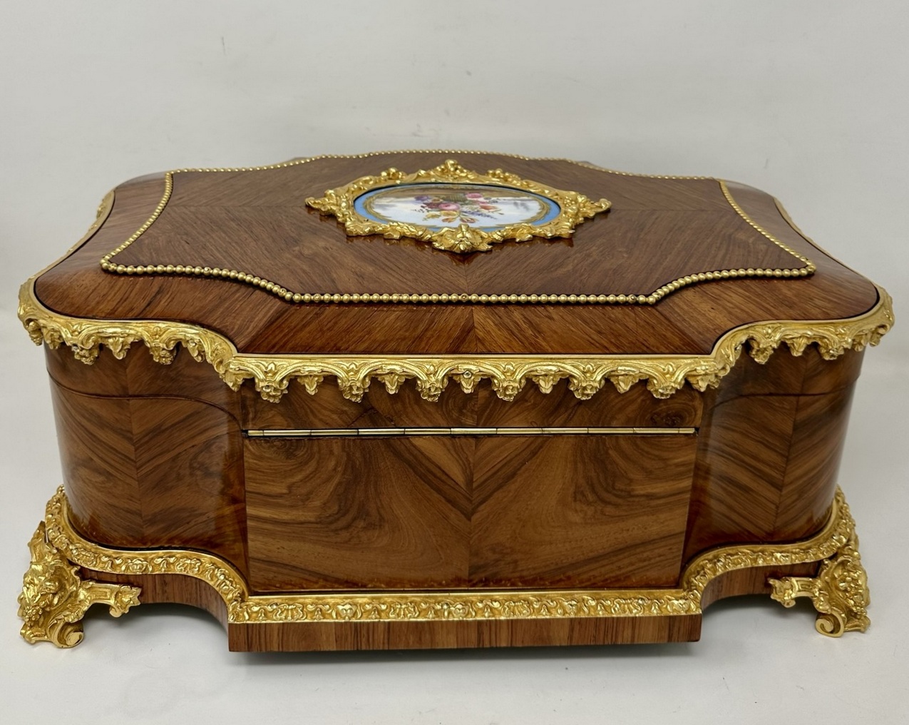 888. Antique French Ormolu Kingwood Sevres Casket Jewelry Box by Vervelle Audot Paris - Image 9