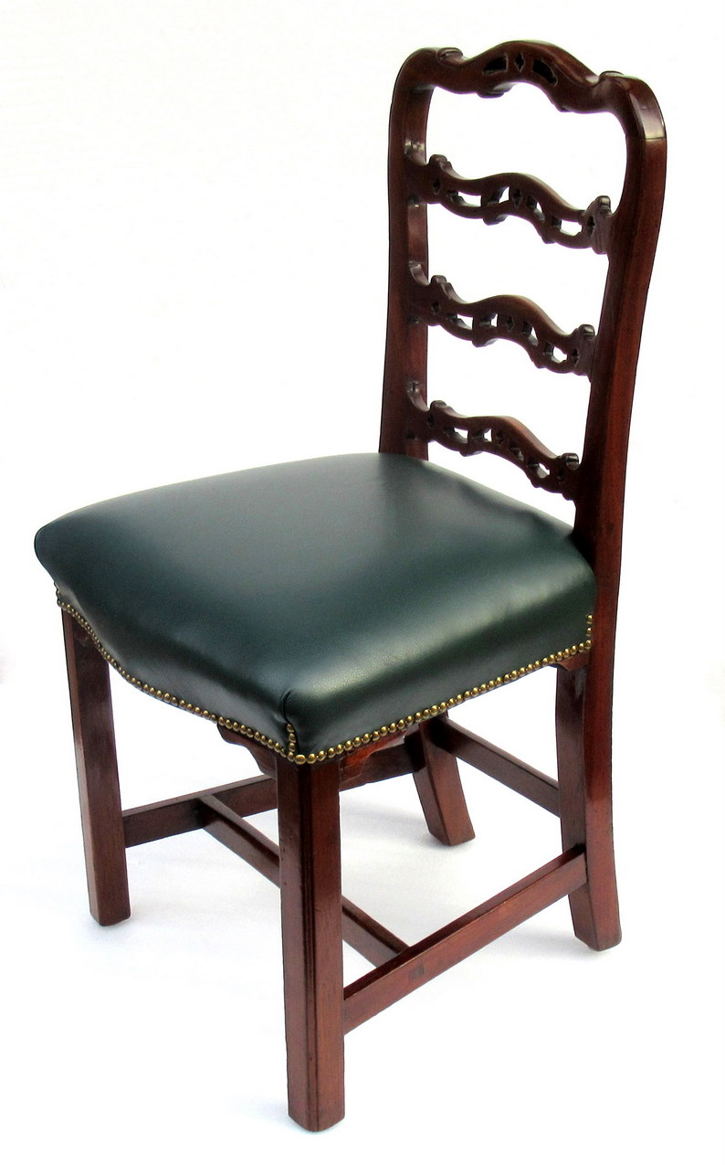 935. Antique Set Four English Georgian Mahogany Ladder Back Dining Chairs - Image 3