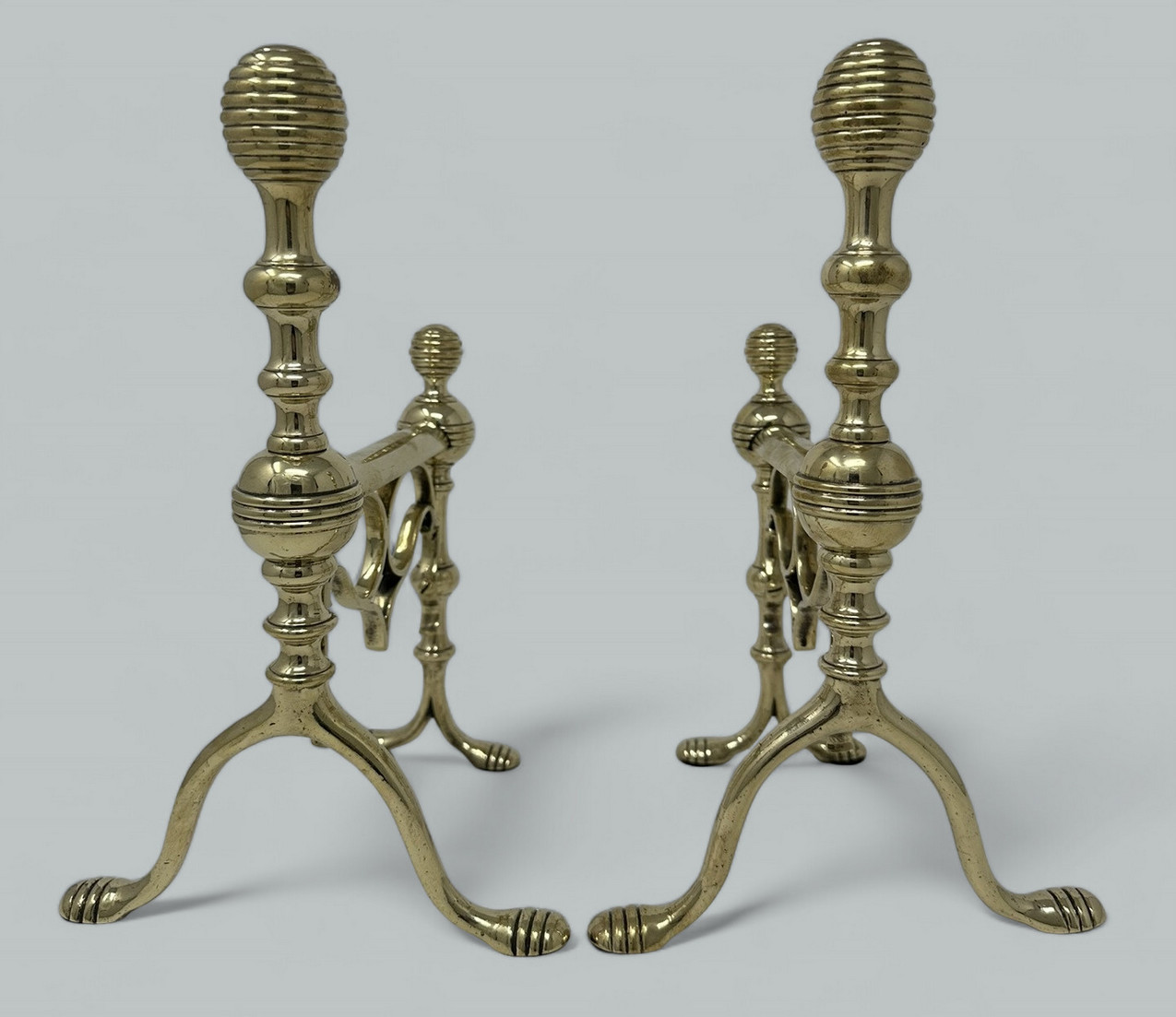 419. Antique Pair English Country House Victorian Brass Fireplace Fire Dogs Andrions - Image 2