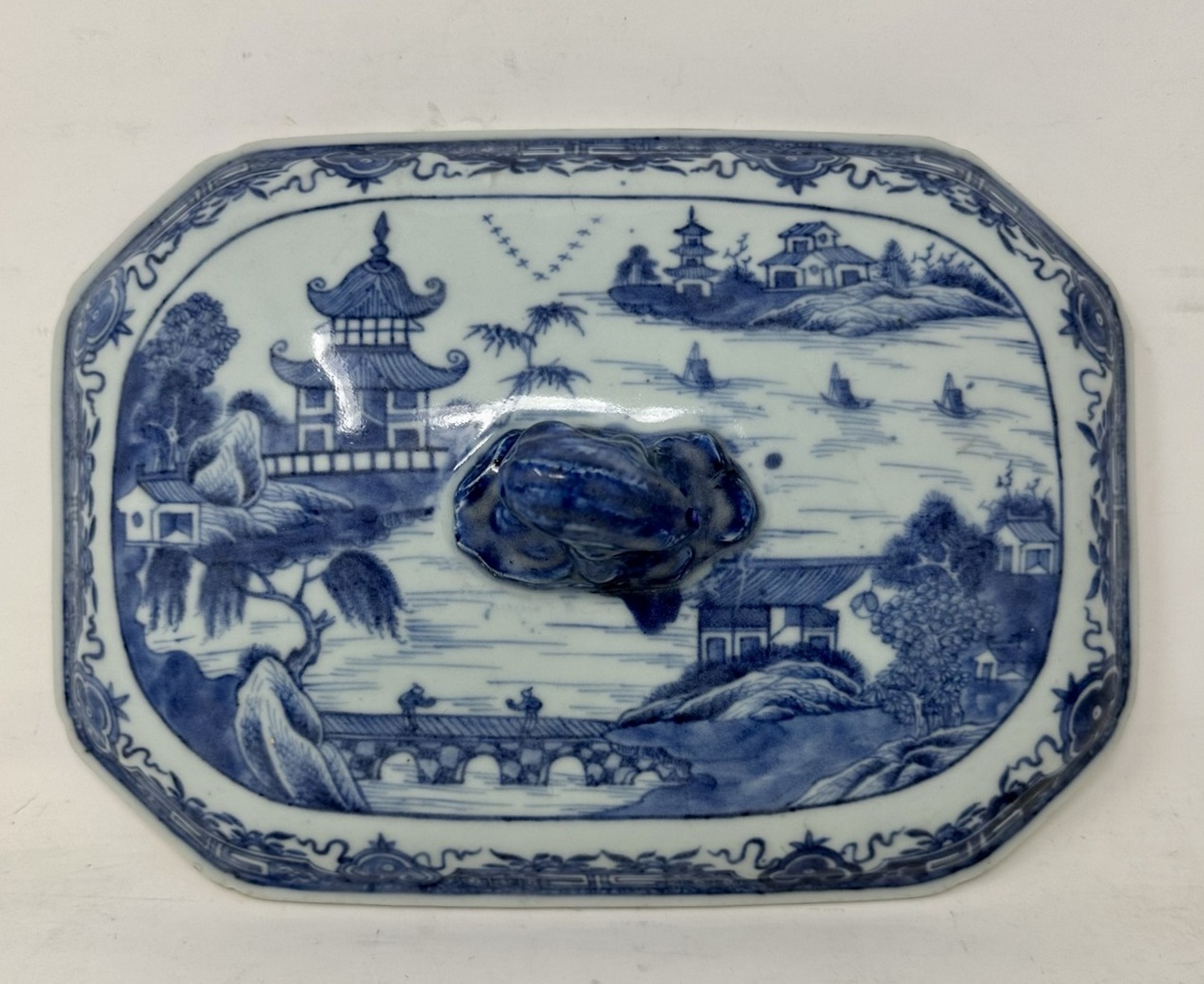 019. Antique Chinese Export Porcelain Blue White Chien Lung Soup Tureen Centerpiece - Image 8