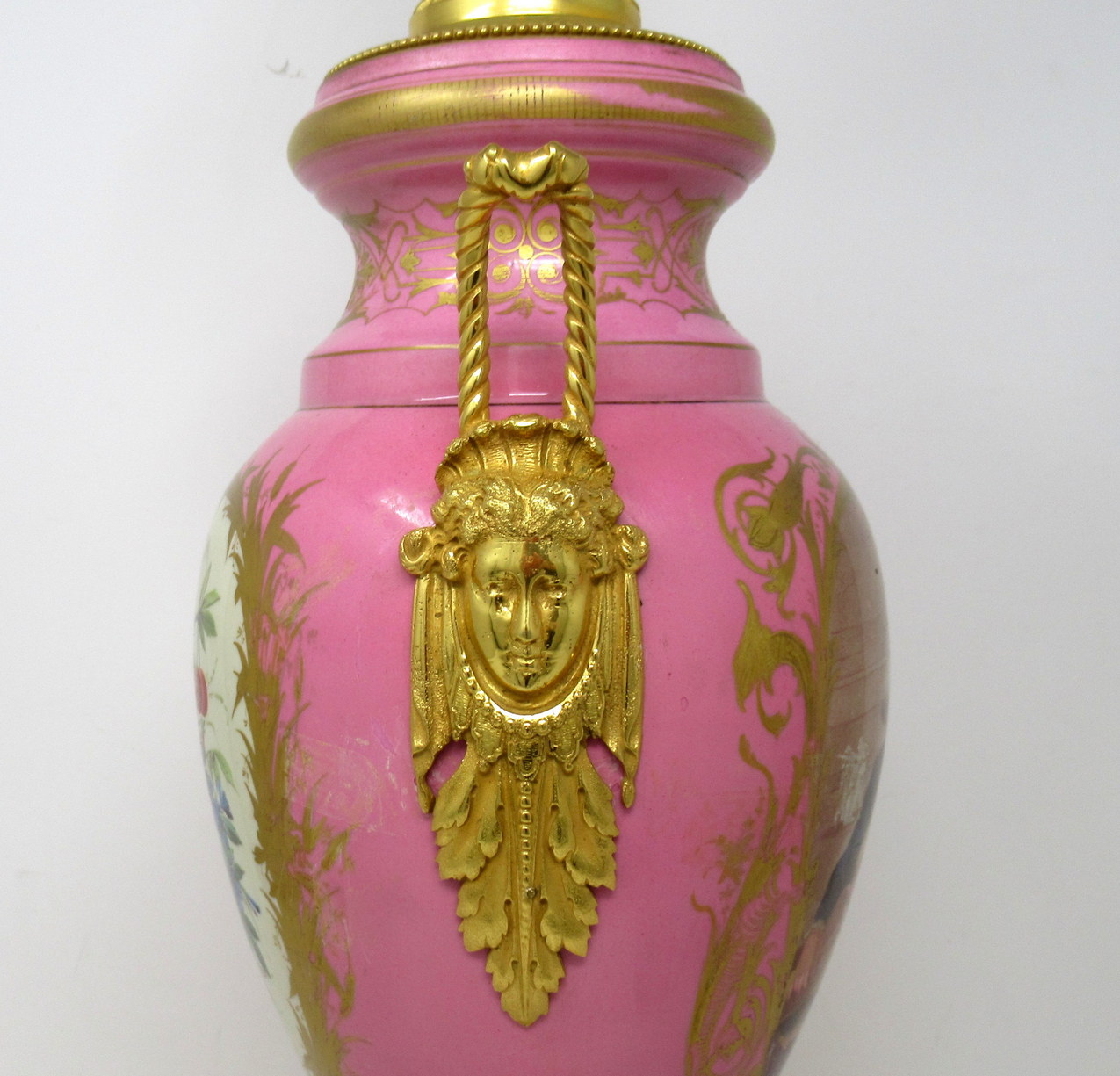 570. Antique French Sèvres Gilt Bronze Porcelain Vase Ormolu Pompadour Pink Table Lamp - Image 8