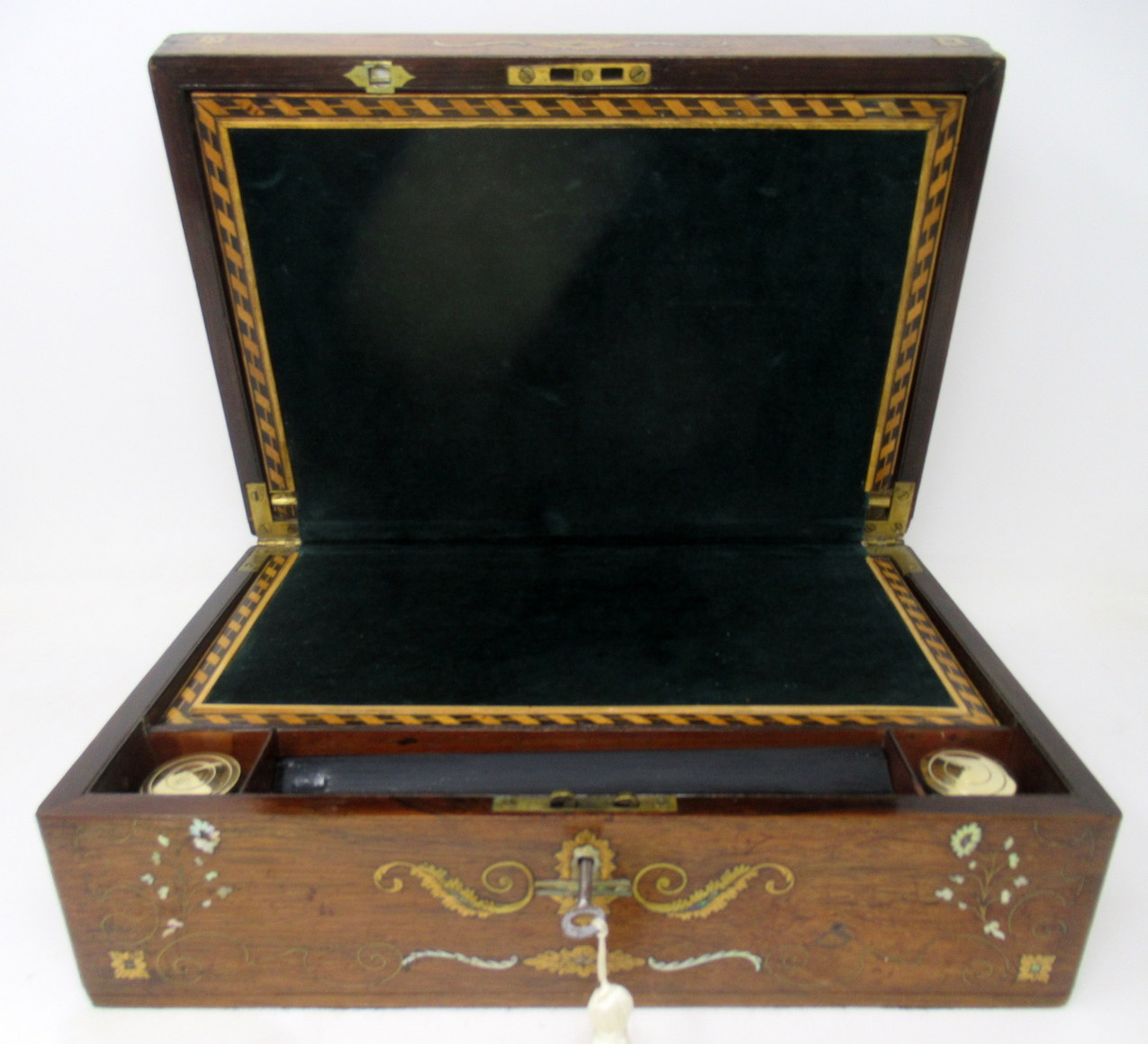 722. Irish Mahogany Mother of Pearl Writing Slope Box by Austins Dublin, circa 1860 - Image 4