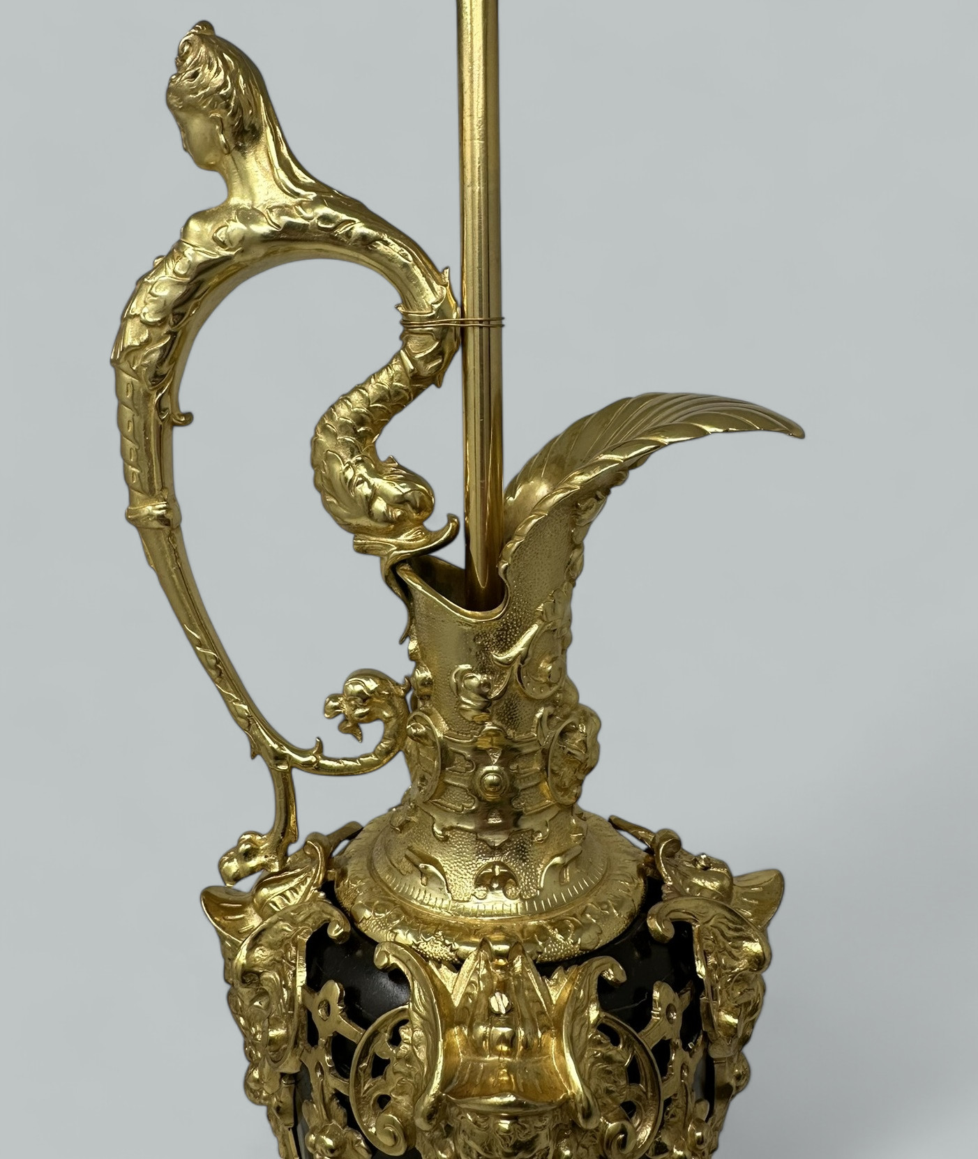 846. Antique French Bronze Ormolu Ewer Vase Electric Lamp Maner Claude Michel Clodion - Image 4