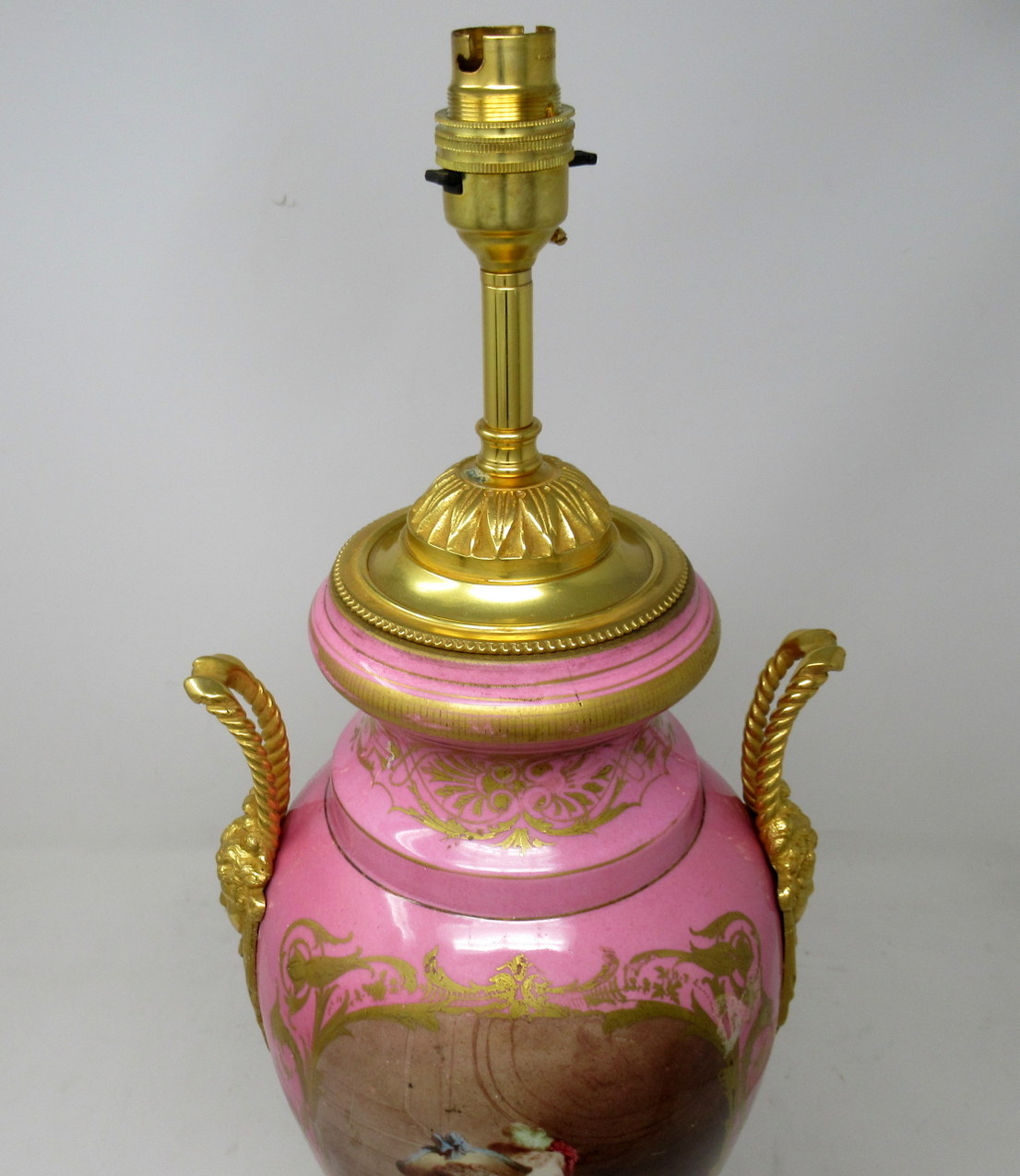 570. Antique French Sèvres Gilt Bronze Porcelain Vase Ormolu Pompadour Pink Table Lamp - Image 10